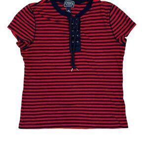 Y2K Chaps Classics Red and Navy Nautical Cotton Shirt Size Medium